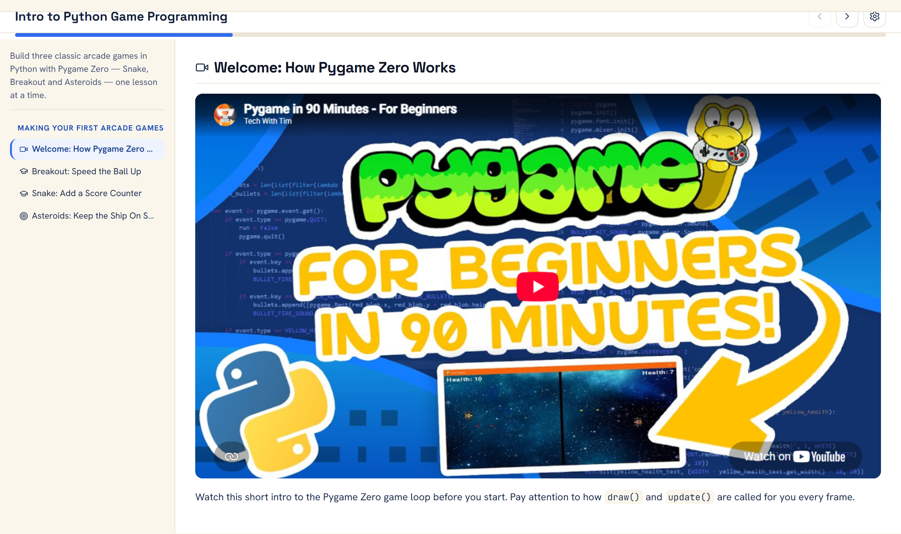 A course built from lessons and activities