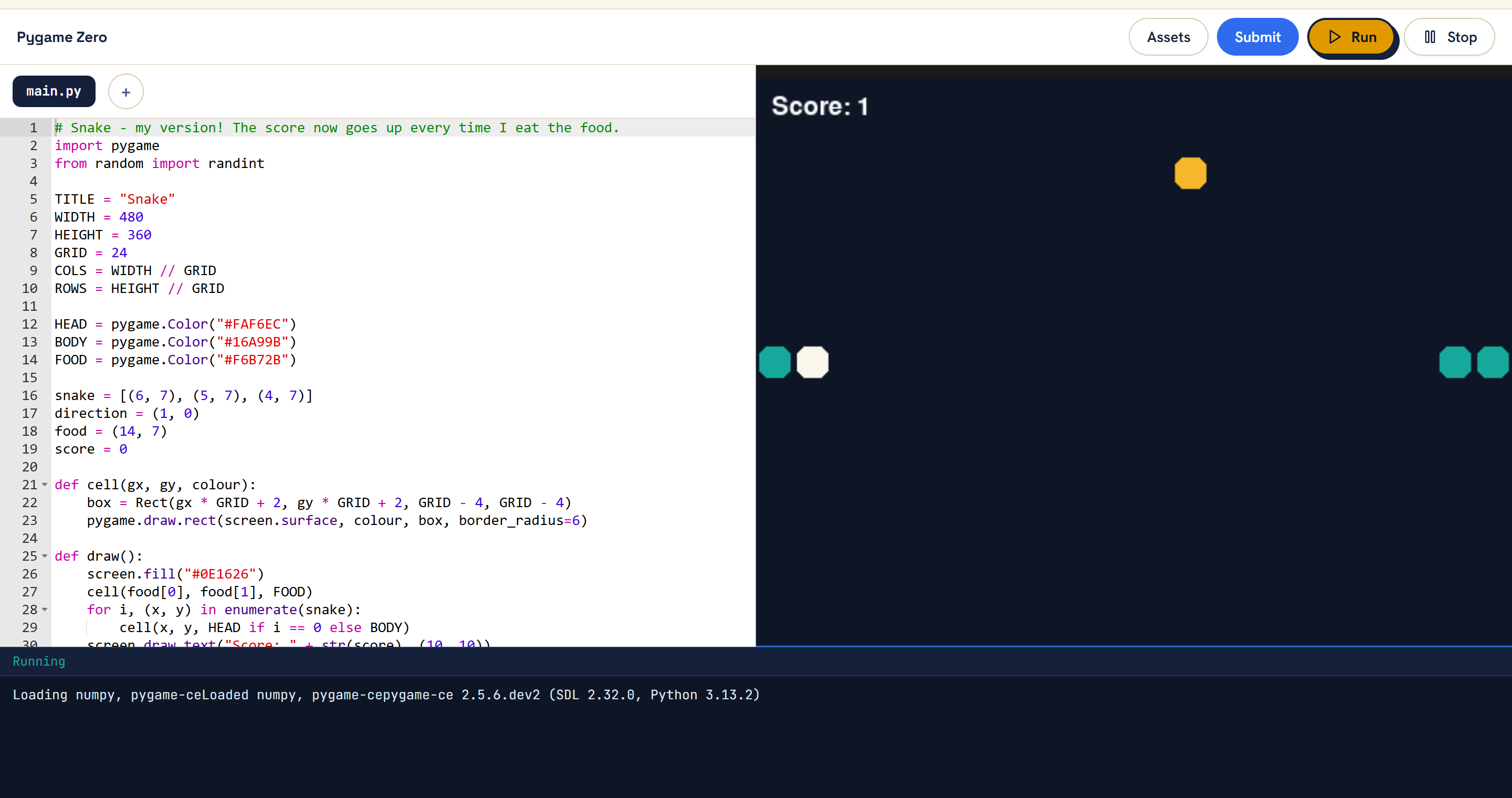 A student writing and running Python in the browser